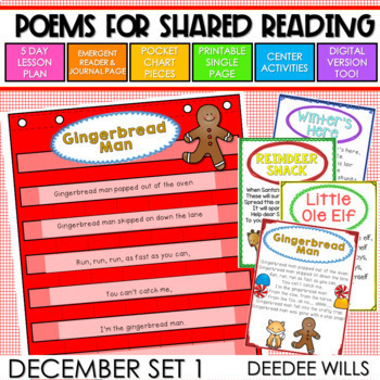 Preview of Poetry Shared Reading - Christmas, Winter, Elf, & Gingerbread Man Poems December