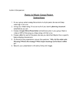 Preview of Poetry in Music - Group Project Instructions