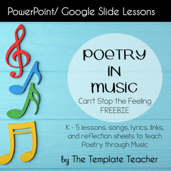Preview of Poetry in Music Slideshow Lesson Freebie with Can't Stop this Feeling