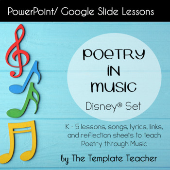 Preview of Poetry in Music Slideshow Lessons 10 songs with Children's Movies Writing