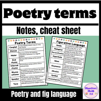 Preview of Poetry terms and Figurative Language notes sheet, cheat sheet