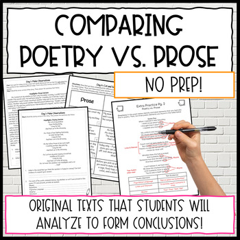 Preview of Poetry vs. Prose | Comparing Genres, Paired Texts, Elements of Poetry and Prose!