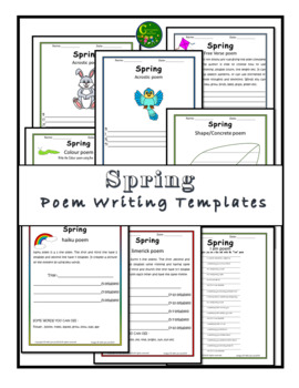 Poetry writing template 10 types 19 templates Spring colored | TPT