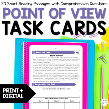 Preview of Point Of View Task Cards - Point Of View Passages & Graphic Organizers