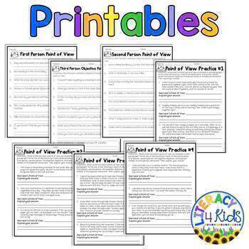 First Person, Second Person, Third Person Point of View Worksheets