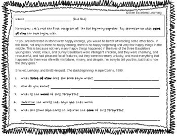 Point of View Activity for The Bad Beginning by Lemony Snicket | TpT