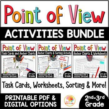 Preview of Authors Point of View Anchor Chart, Task Cards, Worksheets for 2nd and 3rd Grade