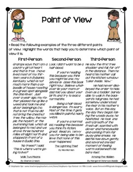 Point of View Handout and Worksheets by Stephanie Rye-Forever in Fifth ...