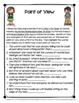 Point of View Worksheets and Handout by Stephanie Rye Forever in Fifth