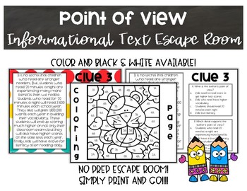 Preview of Point of View Informational Text  Print or Digital Escape Room