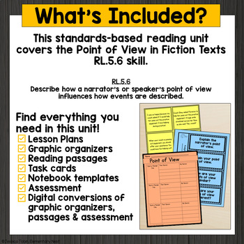 Point of View Lessons, Worksheets, Passages 5th Grade RL.5.6 RL5.6