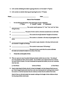 Point of View Packet - study guide, worksheet, and quiz by txazn