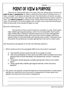 Point of View & Purpose Reading Comprehension Passages and Questions