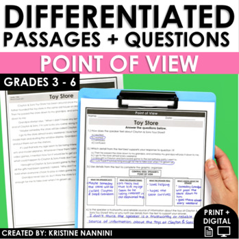 Preview of Point of View Differentiated Reading Comprehension Passages and Questions POV