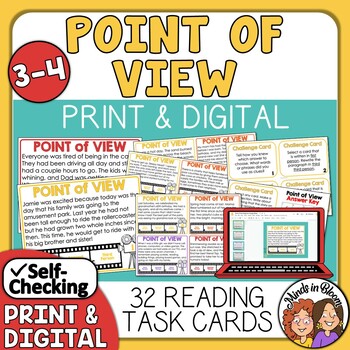 Preview of Point of View Task Cards - Beginner Set 1 Print & Digital Google Apps & Easel!