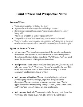 Preview of Point of View and Perspective Notes