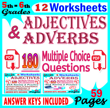 Preview of Adjectives and Adverbs Worksheets. 5th-6th Grade ELA Practice & Reviews