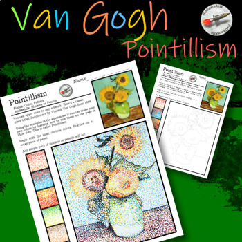 Learn color blending and pointillism techniques using an outline of Van Gogh's Sunflowers. Great as a sub art lesson, as an early finisher or as part of your art curriculum.