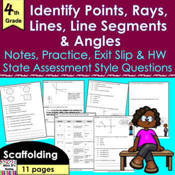 Preview of Points, Lines, Line Segments, Rays & Angles: notes, practice, exit slip, HW