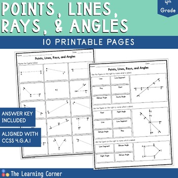 Preview of 4th Grade Geometry: Points, Lines, Line Segments, Rays, and Angles Worksheet