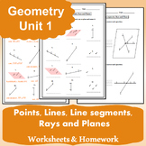 Points, Lines, Line segments, Rays and Planes Worksheets &