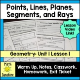 Points Lines Planes Segments Rays Lesson- Notes, Classwork
