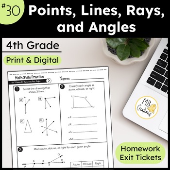 Preview of Points, Lines, Rays and Angles Worksheets L30 4th Grade iReady Math Exit Tickets