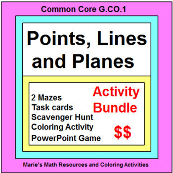 Preview of POINTS, LINES, PLANES: BUNDLE - TASK CARDS, MAZES, POWERP GAME, SCAVENGER HUNT