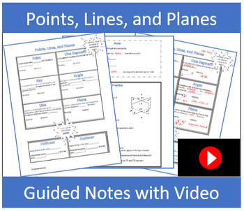 Preview of Points, Lines, and Planes (Introduction to Geometry) Guided Notes with Video