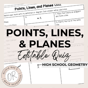 Preview of Points, Lines, and Planes Quiz (Editable!)