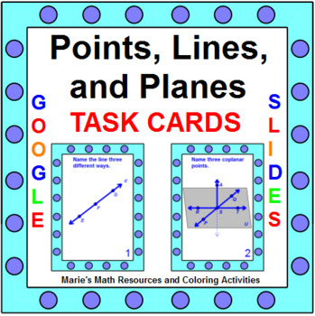 Preview of POINTS, LINES, AND PLANES TASK CARDS:  "GOOGLE SLIDES", SMARTBOARD, POWERPOINT