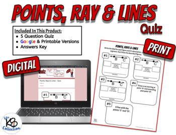 Preview of Points, Ray & Lines  - Digital and Printable Assessment