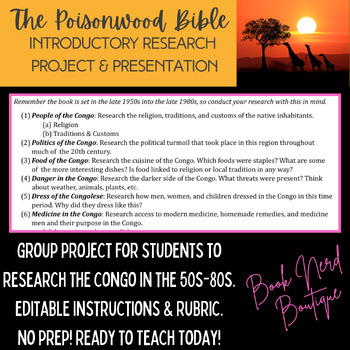 Preview of Poisonwood Bible Introductory Research Project and Presentation