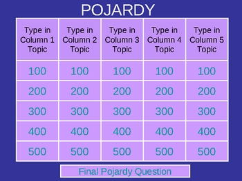 Preview of Pojardy - Jeopardy(R) Interactive Game in PowerPoint - TEMPLATE