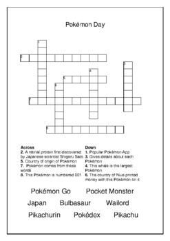 Pokémon Day - February 27th Crossword Puzzle Word Search Bell Ringer
