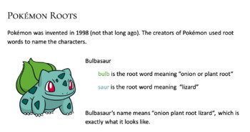 Preview of Pokémon Etymology - Understanding Root Words