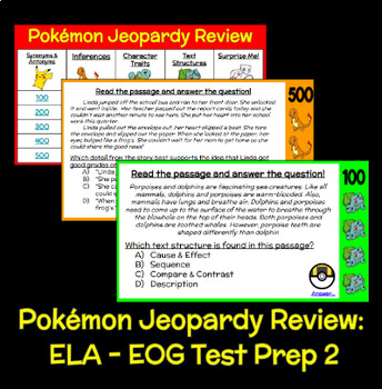 Preview of Pokémon Jeopardy- ELA - EOG Review Game 2 - 3rd Grade - Editable