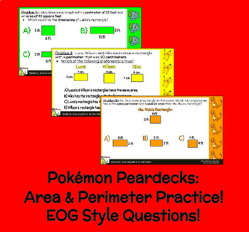 Preview of Pokémon Peardeck - EOG Style Questions - Area & Perimeter - 3rd Grade