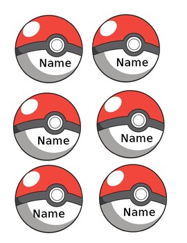 Preview of Poke-ball editable Pokémon name tags 30ct