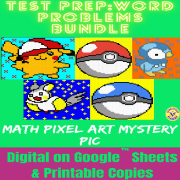 Preview of Pixel Art Mystery Pic-5th Grade Math Review: Word Problems-BUNDLE-Google™ Sheets