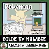 Pokémon Color By Number - Add, Subtract, Multiply, Divide 