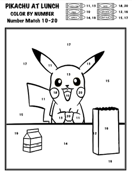Pokémon Color By Number Add Subtract Multiply Divide Pikachu At Lunch