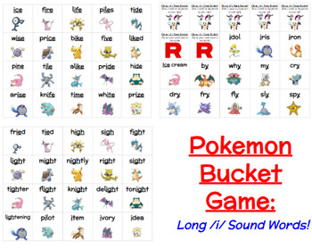 Preview of Pokémon Bucket Game - Long Vowel Sound Spelling Options - Real Word Practice