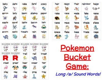 Preview of Pokémon Bucket Game - Long /a/ Spelling Options - Real Word Practice