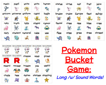 Preview of Pokémon Bucket Game - Long /u/ Spelling Options - Real Word Practice
