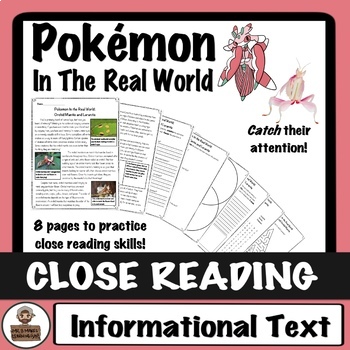 Preview of Pokémon Close Read and Worksheets/Activities: Orchid Mantis and Lurantis