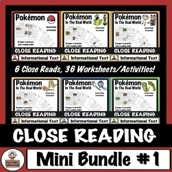 Preview of Pokémon Close Reading Passages and Comprehension Worksheets: Mini Bundle