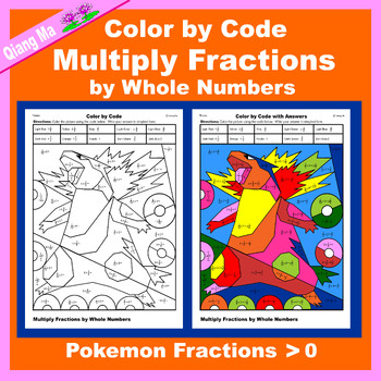 Preview of Pokemon Color by Code: Multiply Fractions with Whole Numbers 4NFB