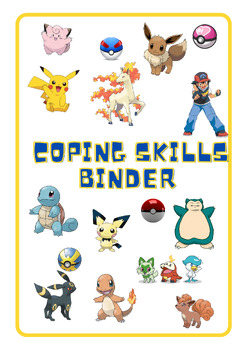 Preview of Pokemon Coping Skills Binder Cover Self-Care Mental Health Therapy BUNDLE