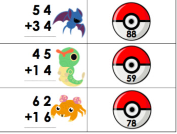 Pokemon Double Digit Addition and Subtraction without Regrouping